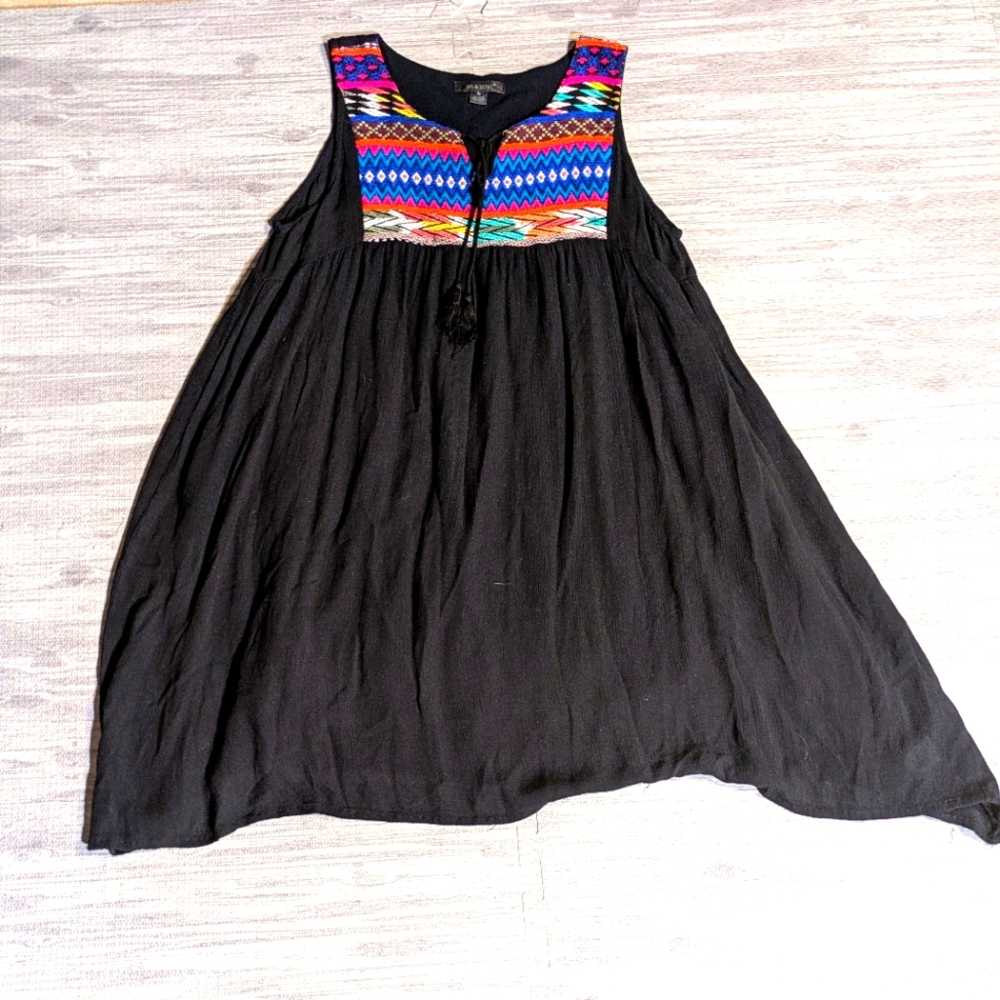 Women's 5th & Love‎ Colorful Embroidered Black Boho Summer Fun Dress Sz M